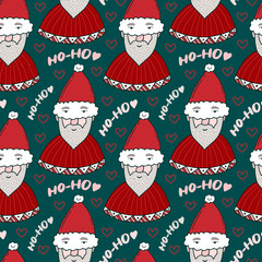 Christmas seamless pattern. New Year bright background. Gift wrap texture. Christmas wrapping paper pattern with funny Santa.