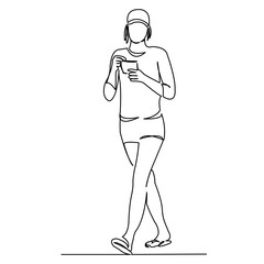 girl walks and drinks coffee