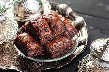 Traditional Baklava on Wooden Table