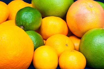 Full of Citruses. Oranges, tangerines, limes, pomelo, grapefruits.