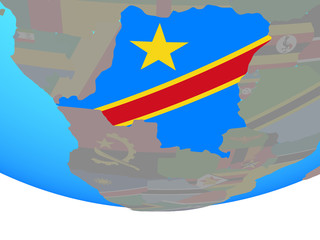 Dem Rep of Congo with national flag on simple political globe.