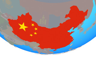 Fototapeta premium China with national flag on simple political globe.