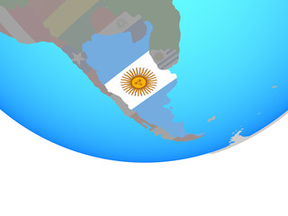 Argentina with national flag on simple political globe.