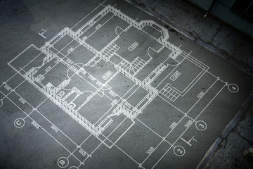 Architecture blueprint background. Mixed media