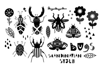 Scandinavian style bugs. Hand drawn vector set. All elements are isolated