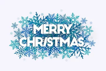 Foto op Plexiglas Merry Christmas word art concept with letters laying on snowflakes in the background. Abstract and trendy design.  © lvnl