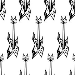 Black and white electric guitars seamless pattern.