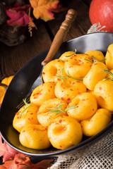 delicious autumnal dumplings with hokkaido pumpkin puree