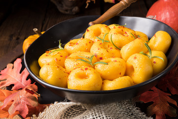 delicious autumnal dumplings with hokkaido pumpkin puree