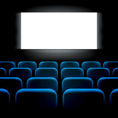 Movie cinema premiere screen with blue seats. Graphic concept for your design