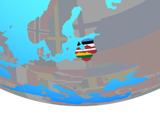 Baltic States with national flags on simple political globe.