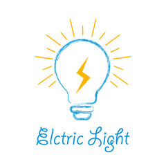Trendy Flat Style for Design Light Bulb with rays shine. All elements are on separate layers. Vector, illustration eps10