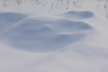 Snowdrift surface like a toy bear muzzle. Selective focus. Shallow depth of field