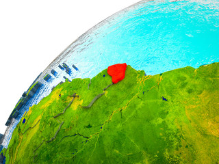 French Guiana on 3D Earth model with visible country borders.