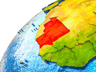 Mauritania on 3D Earth model with visible country borders.