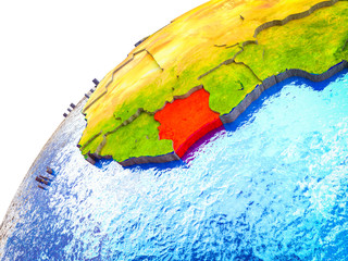 Ivory Coast on 3D Earth model with visible country borders.