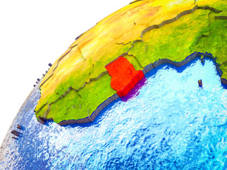 Ghana on 3D Earth model with visible country borders.