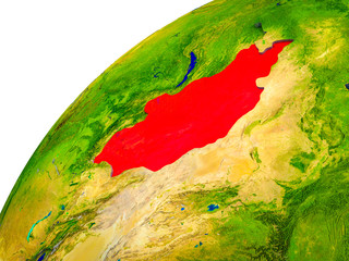 Mongolia on 3D Earth model with visible country borders.