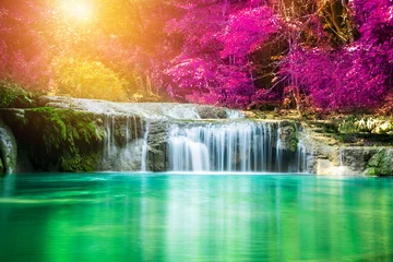 Foto op Aluminium Geweldig in de natuur, prachtige waterval in het herfstbos in het herfstseizoen. © totojang1977