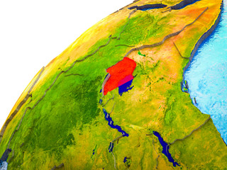 Uganda on 3D Earth model with visible country borders.