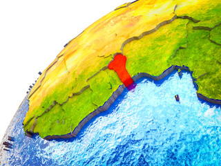 Benin on 3D Earth model with visible country borders.