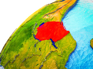 Tanzania on 3D Earth model with visible country borders.