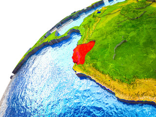 Ecuador on 3D Earth model with visible country borders.