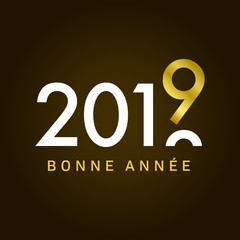 Happy new year 2019 card, movement type. Editable vector design. French version.