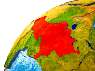 Central Africa on 3D Earth model with visible country borders.
