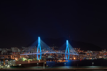 Fototapeta na wymiar Night View At Busan Port Bridge, Busan, In Korea 