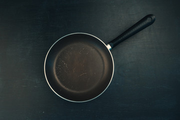 Used old empty frying pan skillet top view