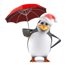 Vector 3d Santa penguin with a red umbrella