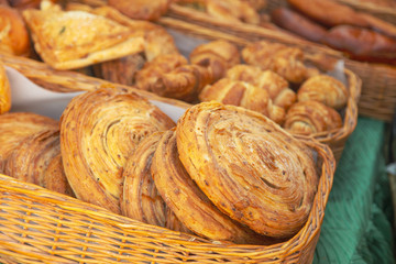 Fresh pastries for sale in the market