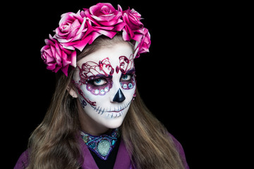 Woman art make up Scary skull