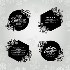 Merry christmas and happy new year frame with snowflakes