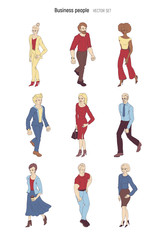 Group of people standing on white background vector. Business men and women cartoon style characters isolated.