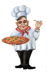 Chef pizza illustration watercolor