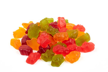 Colorful eat gummy bears jelly candy, isolated on white background.