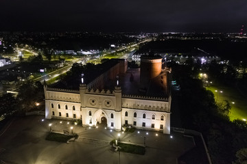 Fototapeta na wymiar Lubelski castle at night aerial view