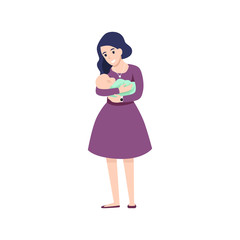Young mother holding her baby with love flat illustration