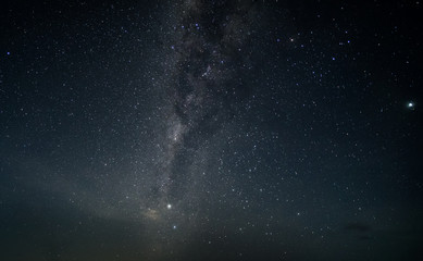 Night sky with stars and milky way. Subject is blurred, low key and noise.