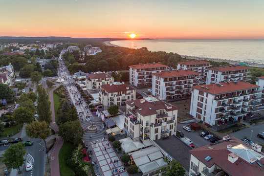 Świnoiujście promenade at the sunset aerial view