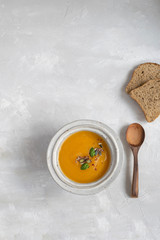 Minimal picture - pumpkin soup plate top view