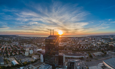 Fototapeta Oliwa Business Centre panorama at the sunrise aerial view obraz