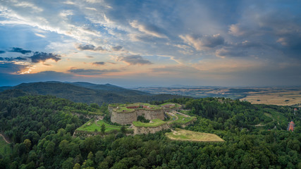 Fototapeta Srebrna Góra fortress with beautiful panorama of Sudety mountains aerial view obraz