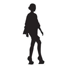 Fashion model woman walking in high heels shoes, isolated vector silhouette