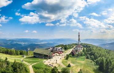 Jaworzyna Krynicka with beautiful panorama of Bieszczady aerial view