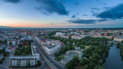 Wroclaw evening panorama with Dominikański square aerial view