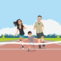 People Jogging Sport Family Fitness Run Training World Health Day Flat Vector Illustration
