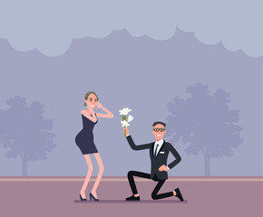 Fototapeta na wymiar Wedding proposal from a man to his girlfriend, illustration, character